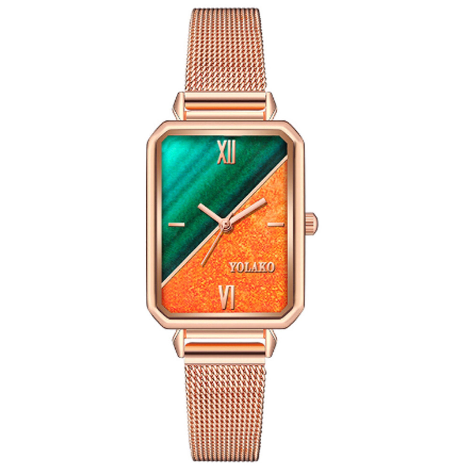 新款推荐女士手表学生yolako网带手表方形玫金合金腕表女士时装表