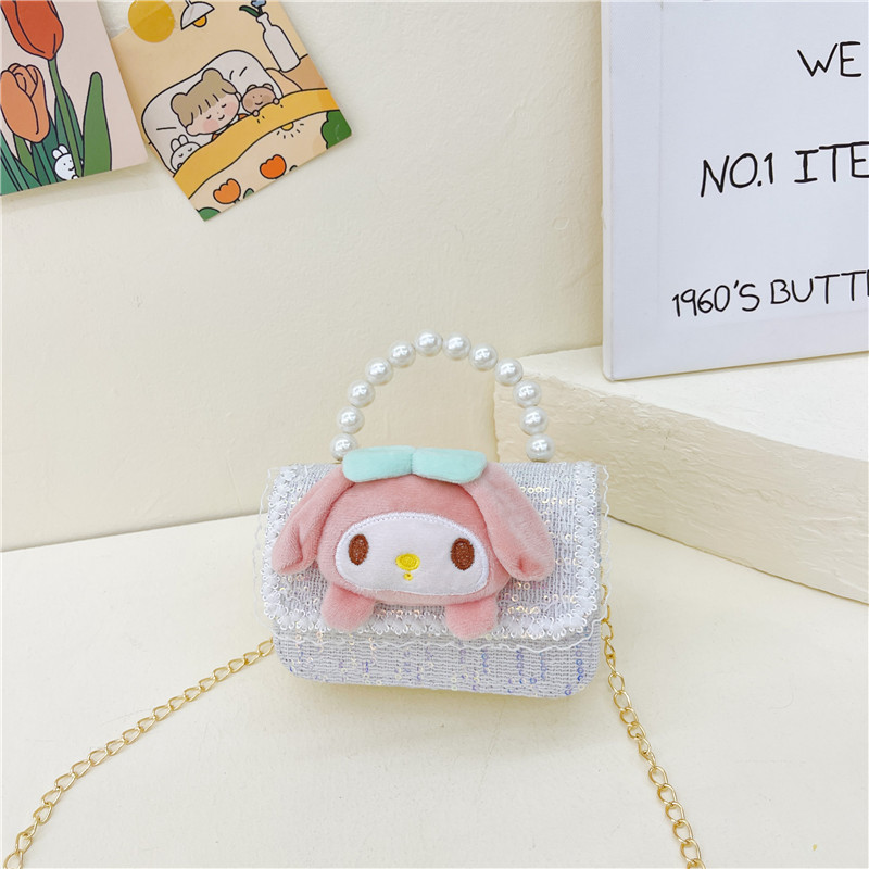 New Pearl Tote Cotton and Linen Children's Single-Shoulder Bag Mini Small Square Fashion All-Match Girls' Chain Princess Coin Purse