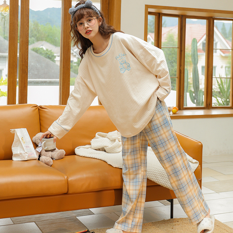 Pajamas Women‘s Spring and Autumn Long Sleeve Cotton Suit 2023 New Student Ins Style Autumn and Winter Loose Home Wear