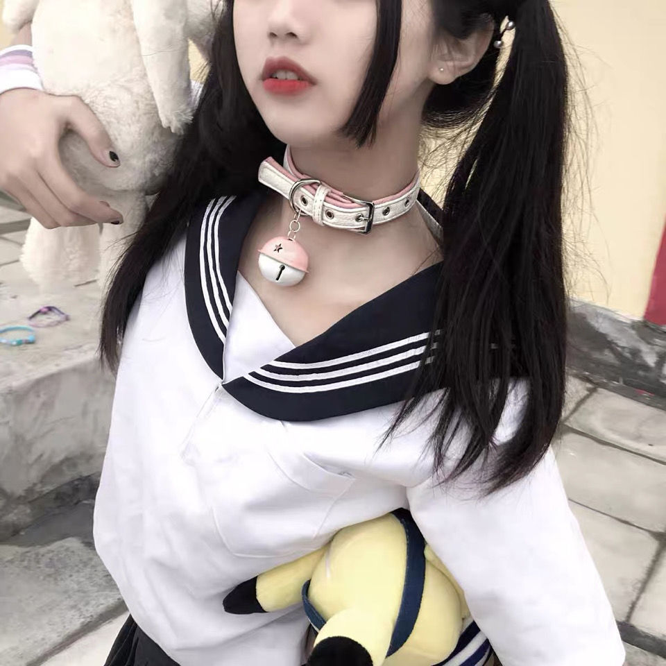 狗链铃铛女软妹二次元cos少女萝莉粉嫩可爱皮质项圈m链条脖环日