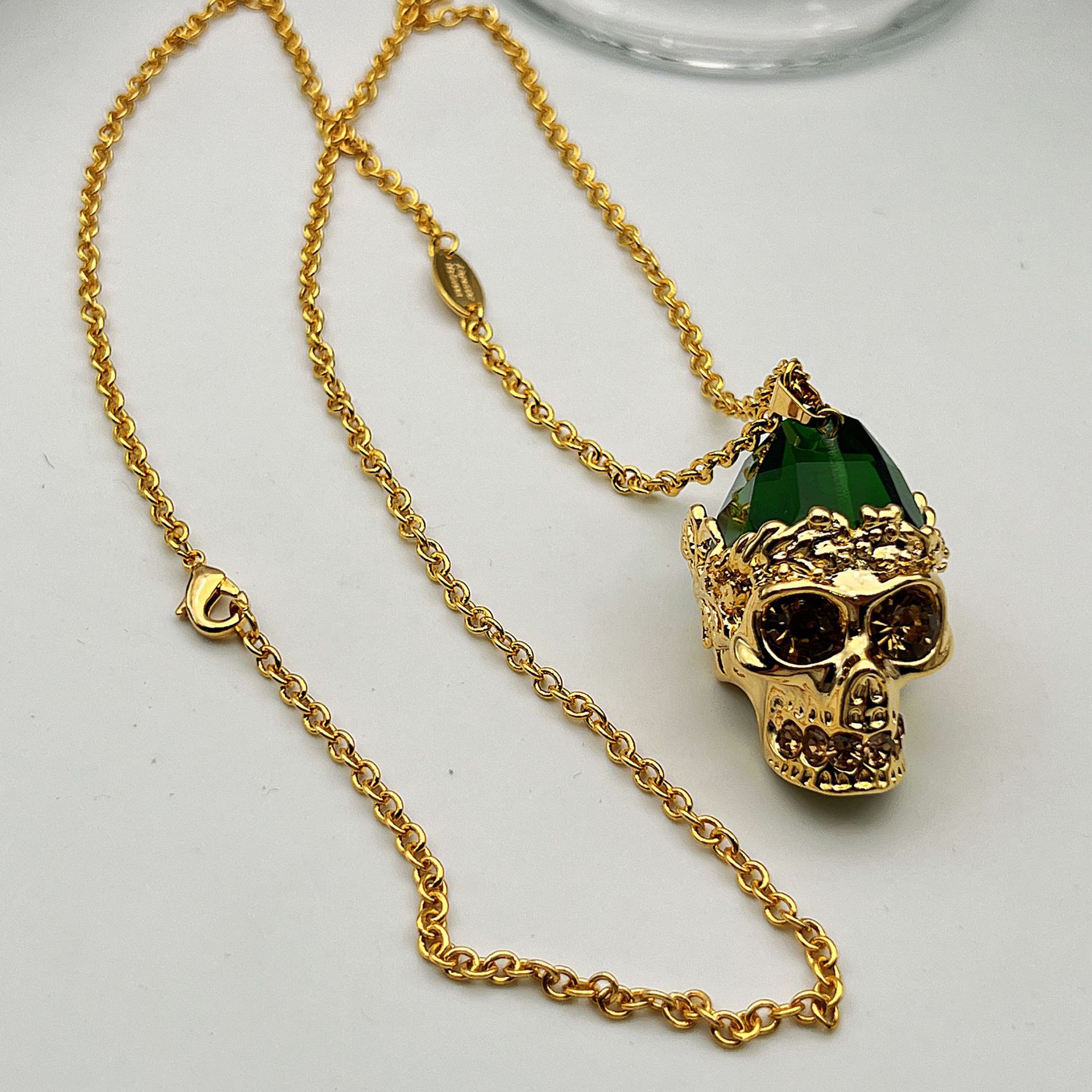 欧美复古绿色大骷髅头项链鬼才设计师款镀真金毛衣链高级感项链女