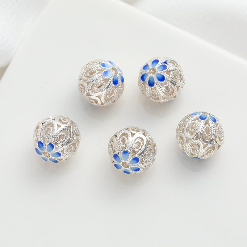 铜包银镀色银保色滴油景泰蓝掐丝镂空球隔珠配饰diy手工首饰配珠