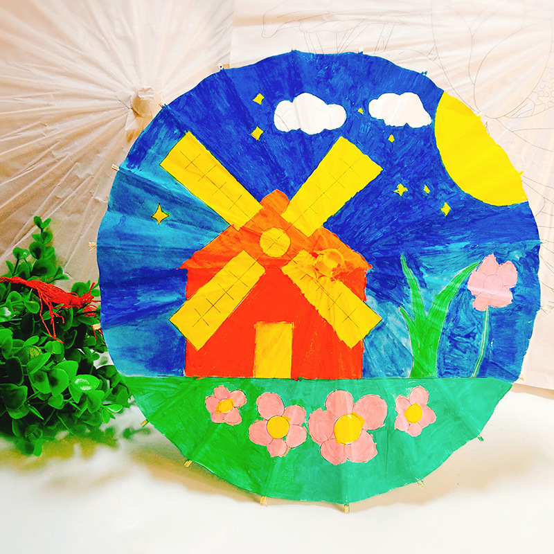 工厂直供空白油纸伞diy材料 儿童手工制作幼儿园风绘画雨伞小手绘