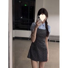 套装女2024夏季韩系减龄短袖衬衫收腰显瘦波点背带裙连衣裙两件套