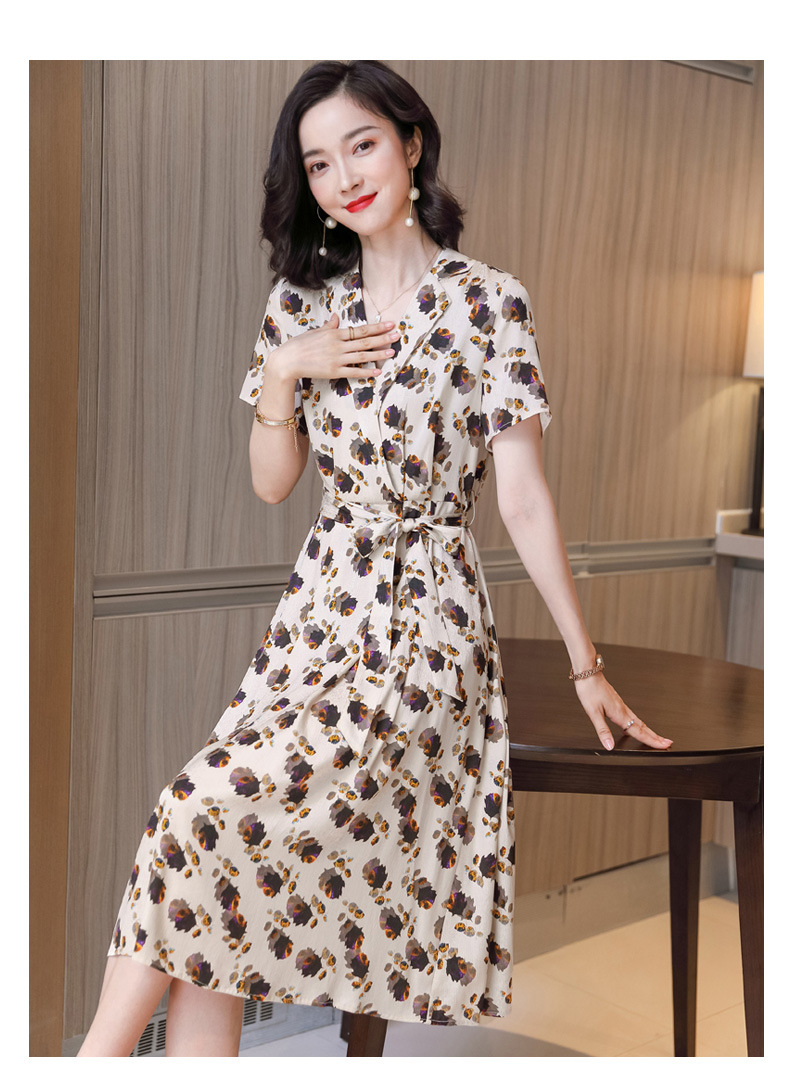 杭州重磅桑蚕丝长裙气质通勤宽松真丝印花v领套头收腰连衣裙2301