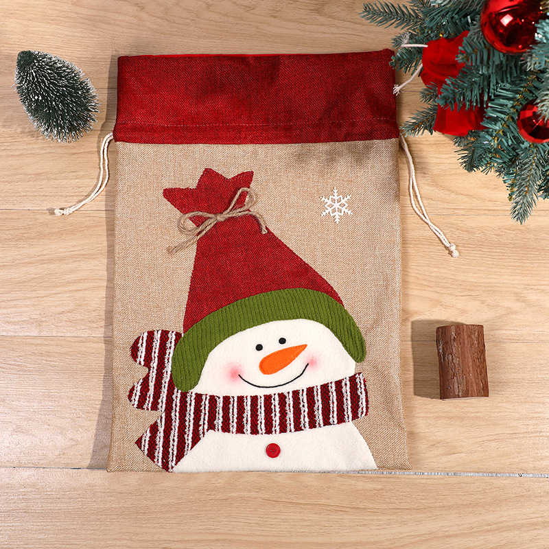 Cross-Border Christmas Snowman Drawstring Cloth Bag Elk Candy Packaging Bag Christmas Hanging Decoration Size Gift Bag