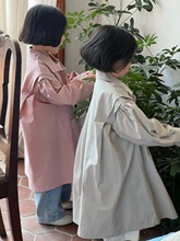 尖子蛋韩系童装2024春季新款女童风衣纯色棉布捏擀单排扣长款外套