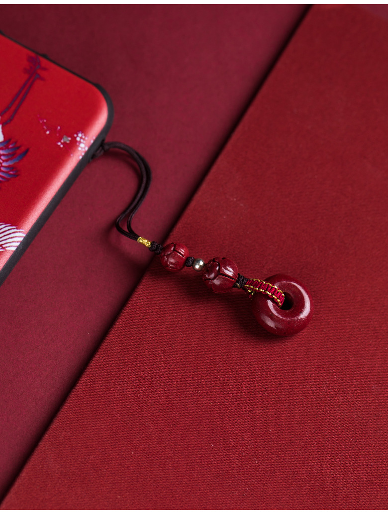 保真朱砂平安扣手机挂绳手机链转运汽车钥匙扣挂件男女古风u盘坠