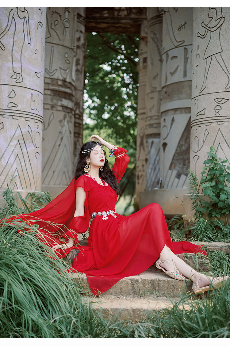 敦煌异域风情印度新疆民族风女装西域公主连衣裙沙漠拍照衣服