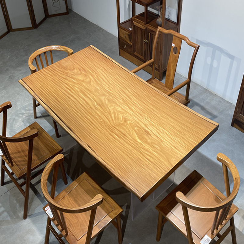 柚木原木书桌画桌巴花办公桌老板桌北美黑胡桃实木大板餐桌 茶桌