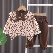 婴儿衣服春季时髦洋气甜美纯棉长袖分体套装一周岁女孩宝宝春秋装