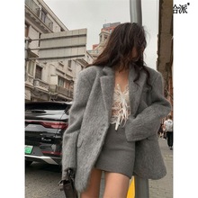 韩版时髦洋气高级感西装外套2023秋冬新款加厚保暖西服大衣女装潮