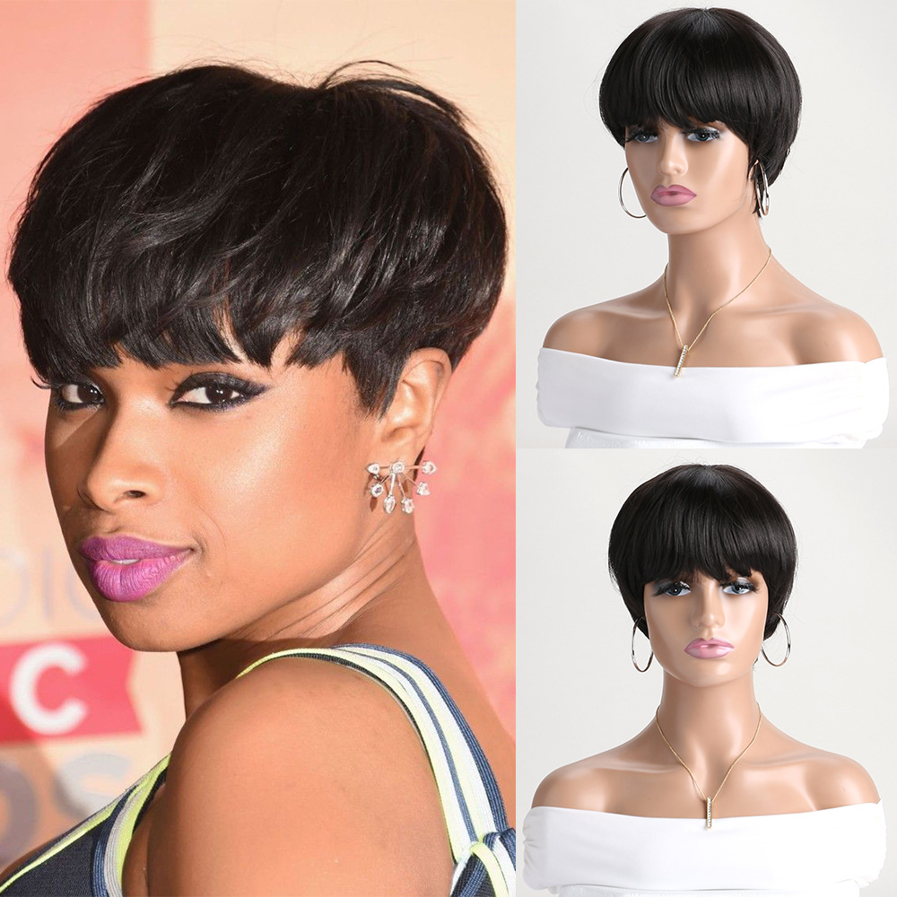 跨境外贸假发女士短直发 时尚平刘海短发套化纤假发 现货一件代发