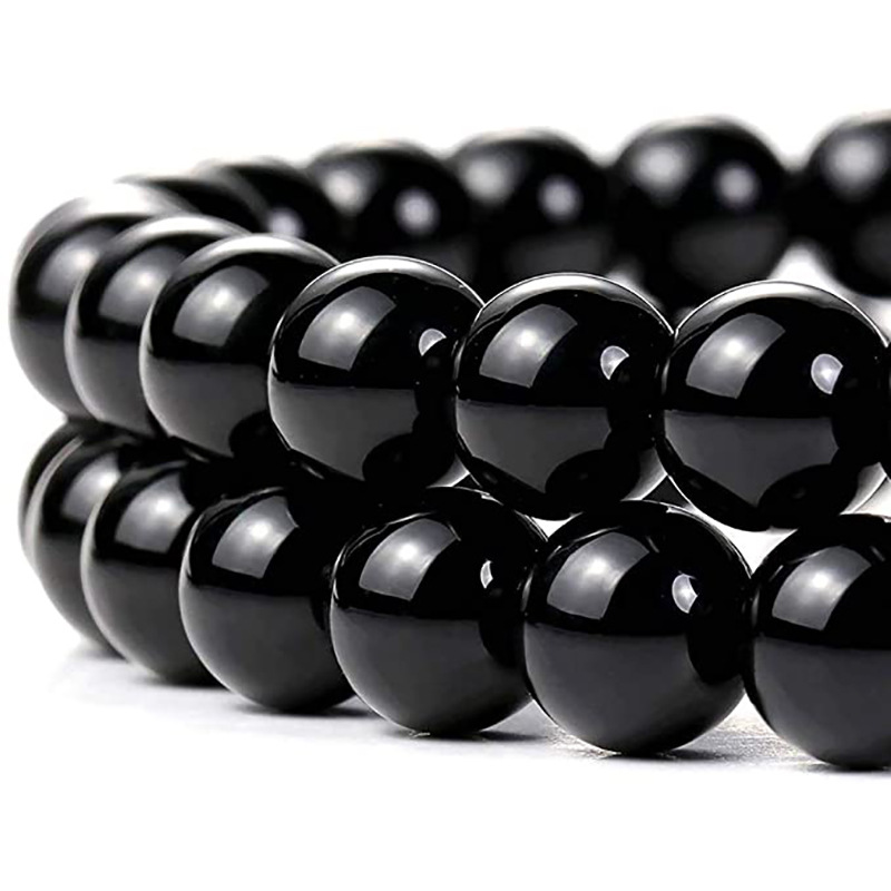 Tiktok Live Broadcast Natural Black Agate round Beads Obsidian Scattered Beads Glass Semi-Finished Beads DIY Ornament Accessories