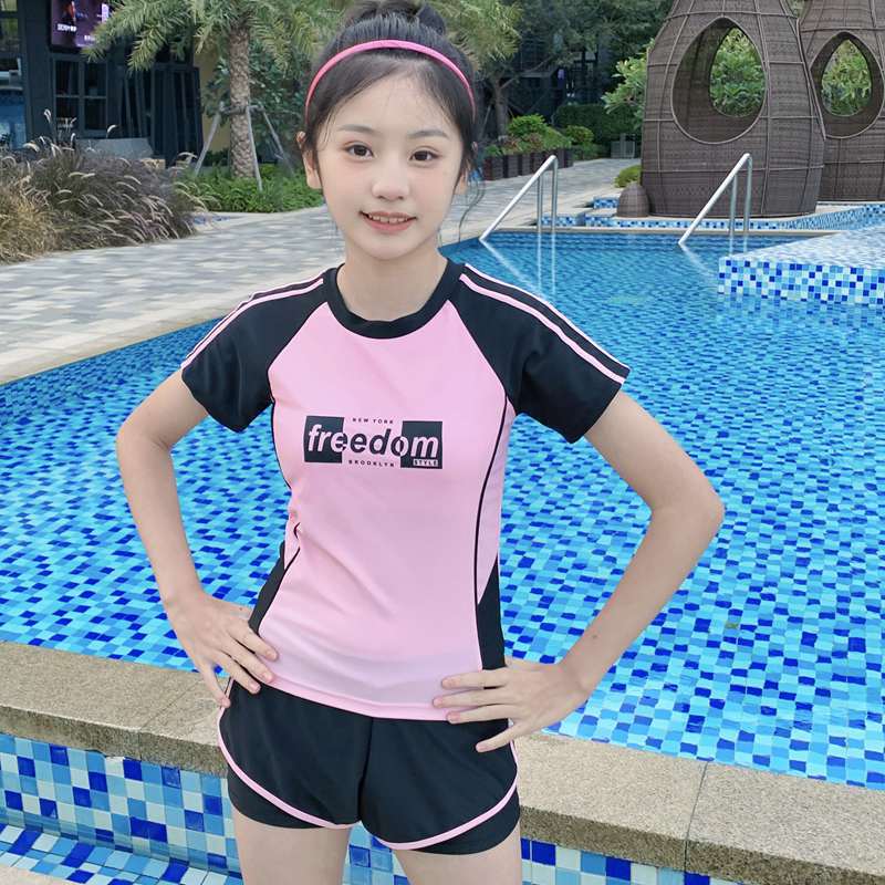 儿童泳衣女童夏季宝宝游泳衣女孩三件套分体温泉泳装学生运动泳