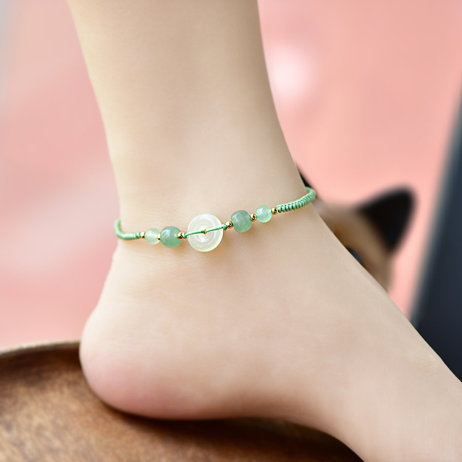 新中式平安扣脚链女岫玉足链2024新款编织脚绳显皮肤白-阿里巴巴