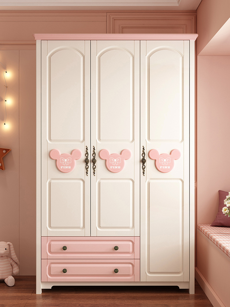 儿童衣柜现代简约卧室女孩2门3门平开门家用大容量卡通粉色大衣橱