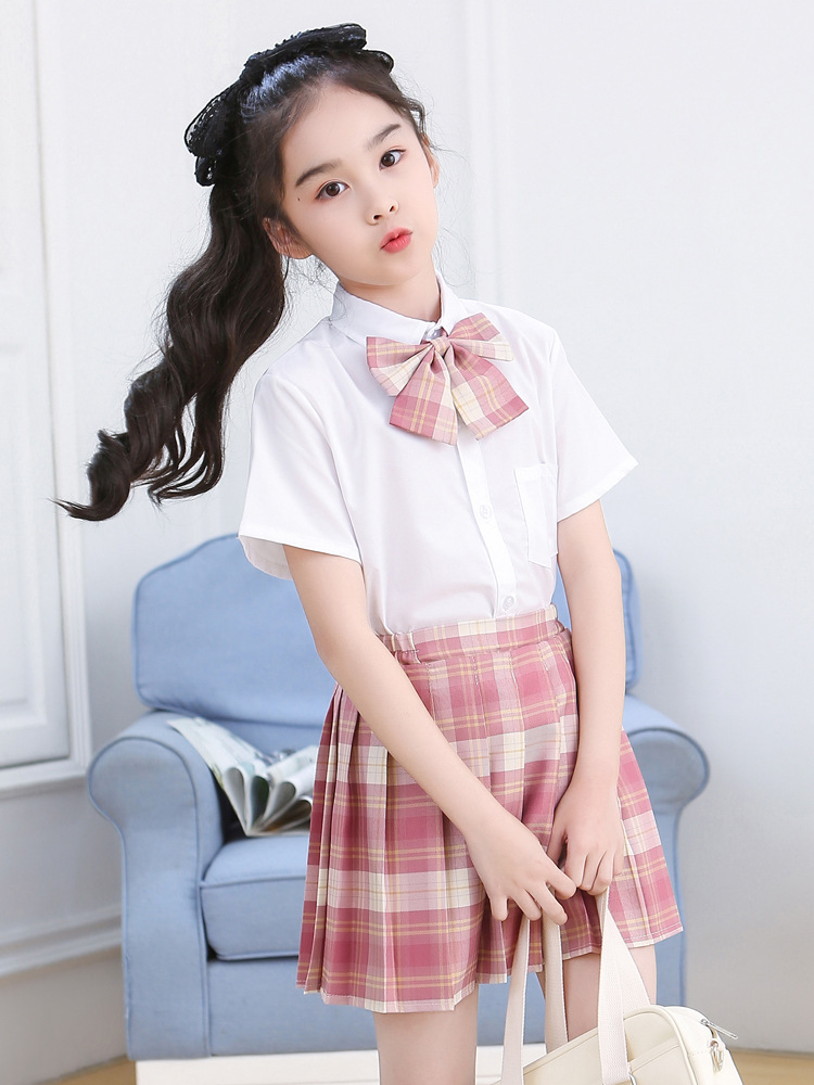 儿童jk制服女童小学生夏季短袖套装基础款衬衫格子百褶裙儿童格裙