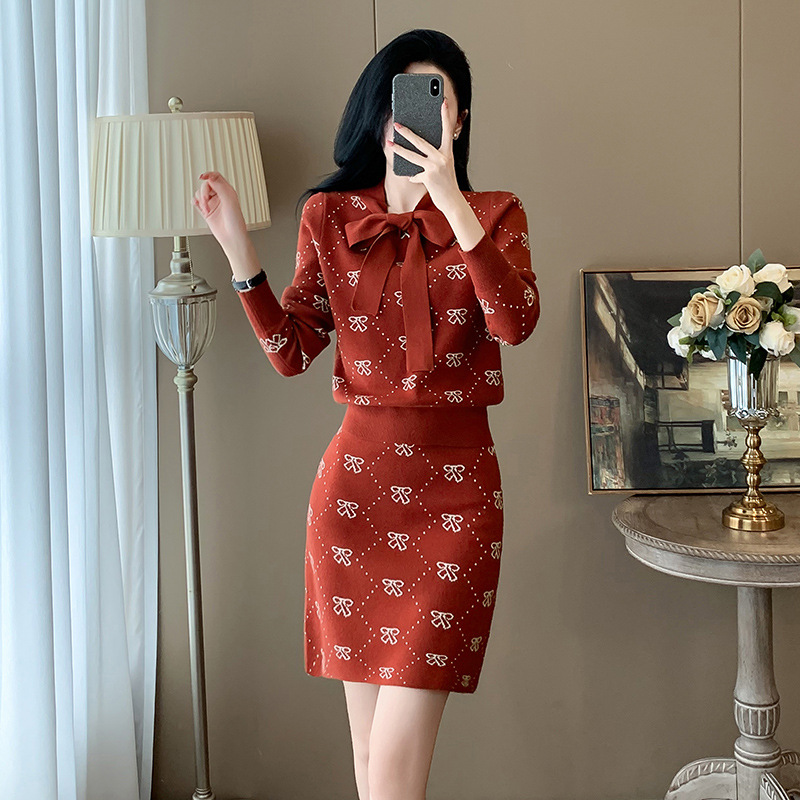 法式小香风女装秋季穿搭轻奢时尚休闲套装女针织上衣两件套装裙子