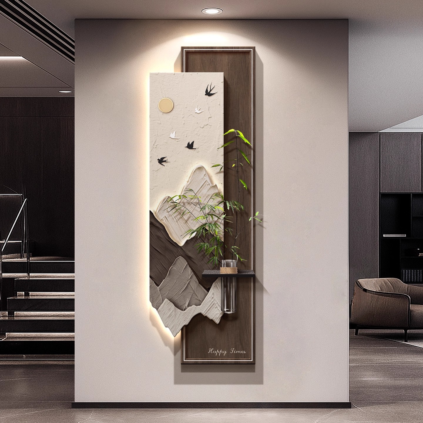 现代轻奢背有靠山玄关装饰画入户正对门走廊过道挂画水培绿植壁画