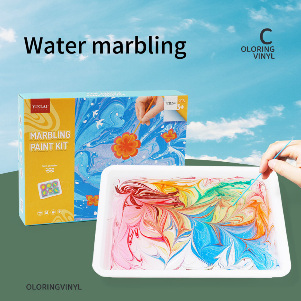 一件代发代贴标水拓画套装亚马逊浮水画颜料画材儿童手工创作diy