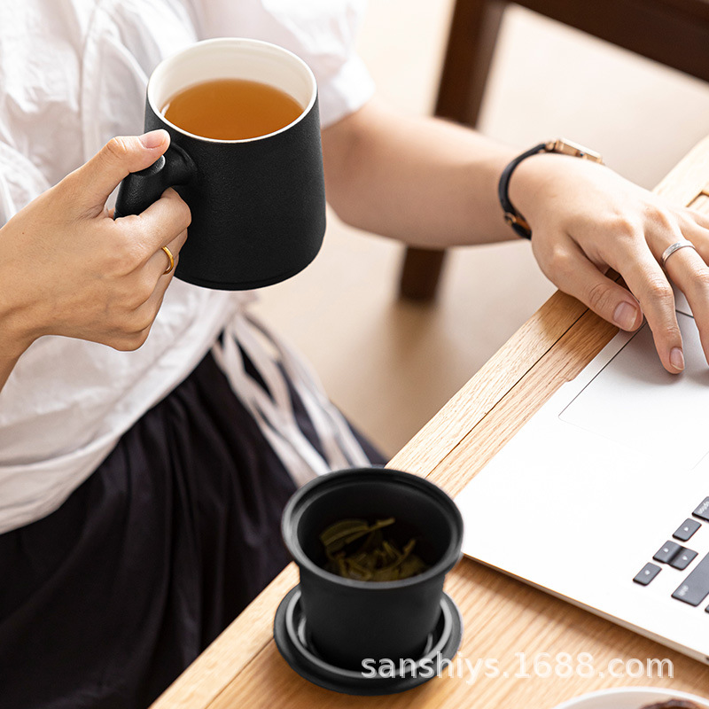 办公室泡茶杯茶水分离杯陶瓷杯子带盖过滤杯马克杯个人杯办公杯