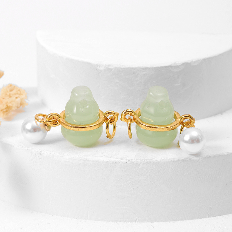 Longevity Lock Calabash Pendent Bracelet Necklace Semi-Finished Diy Accessories Emerald Pendant Plated 18K Gold Imitation Jade Brand