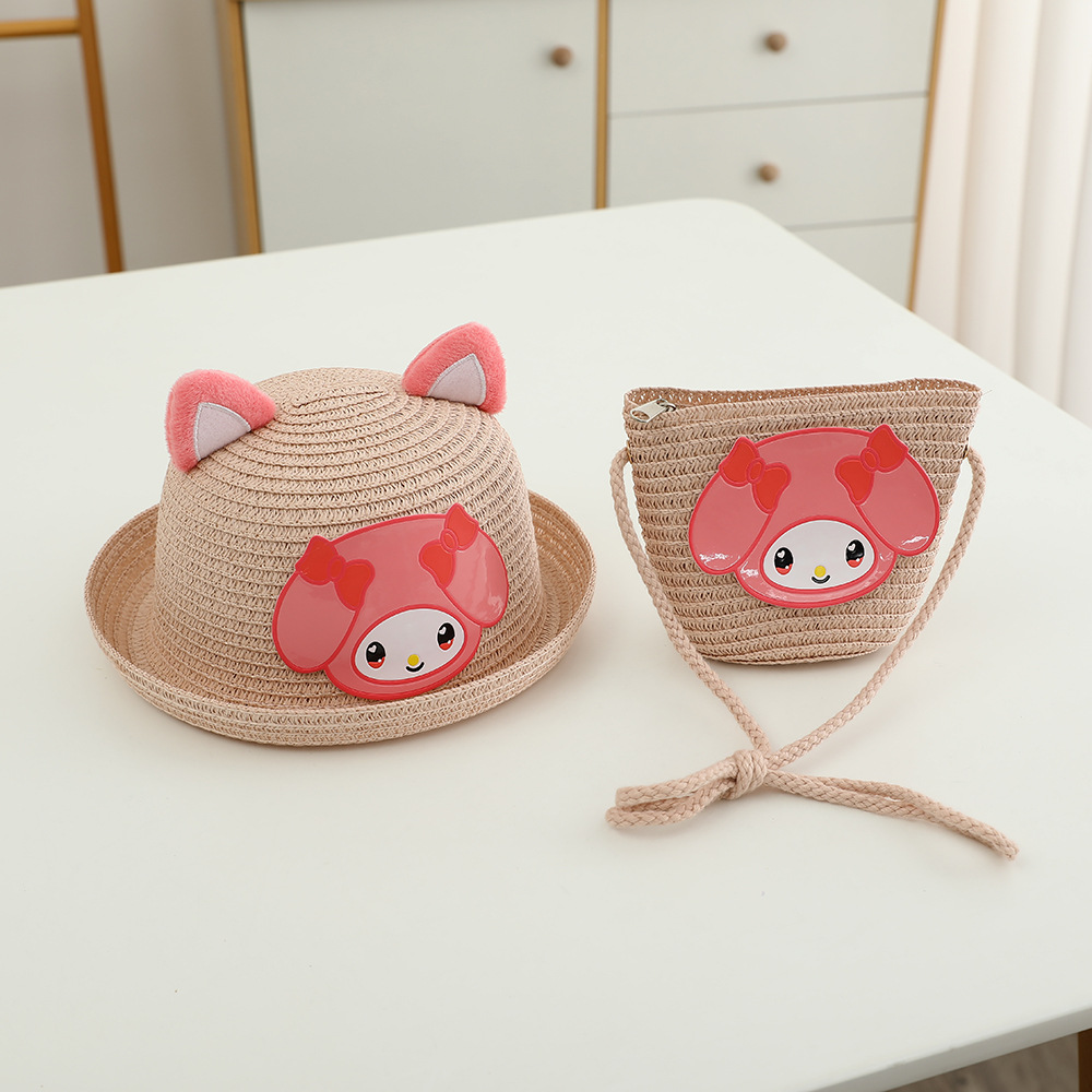 Children's Sun Hat Girls' Sun Hat Summer Straw Hat Small Bag Set Princess Beach Summer Sun Protection Fisherman Hat