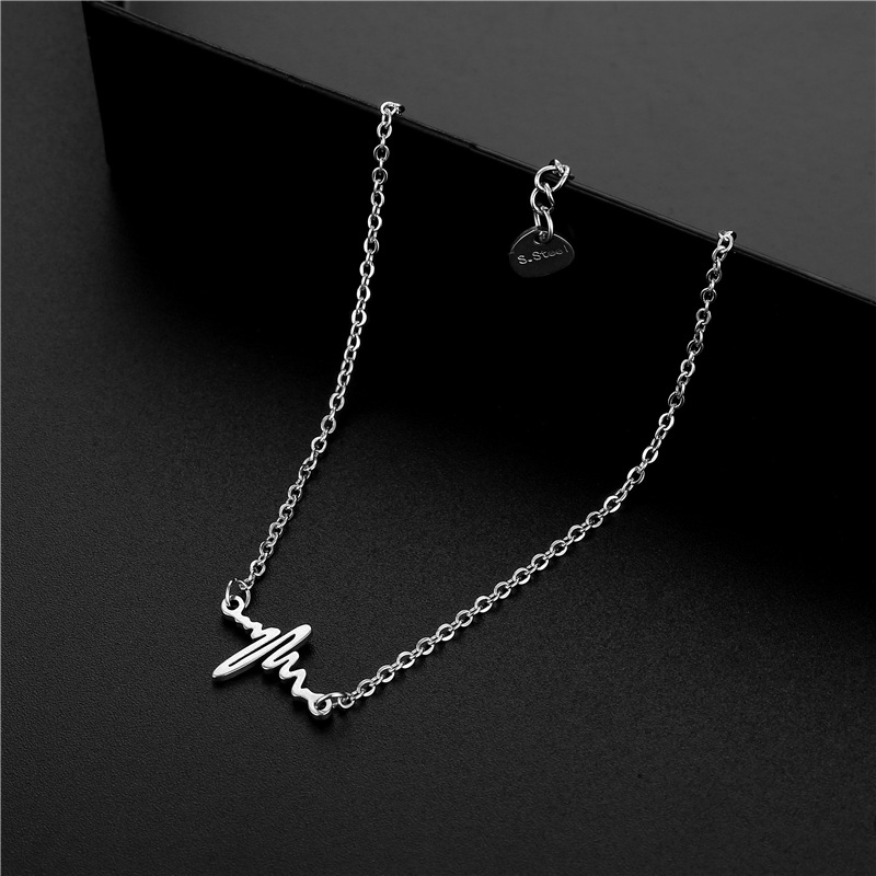 Cross-Border Supply Minimalism Personality Design ECG Lightning Bracelet Stainless Steel Couple Heartbeat Frequency Bracelet