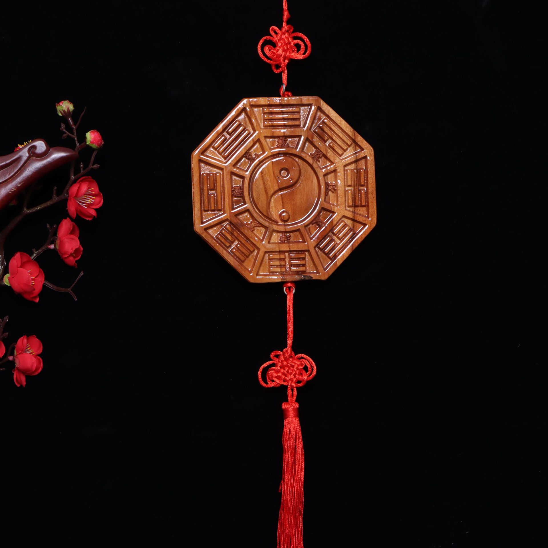 八卦牌 圆形太极八凹凸镜八卦虎头八卦桃木雕刻八卦牌木质八卦牌