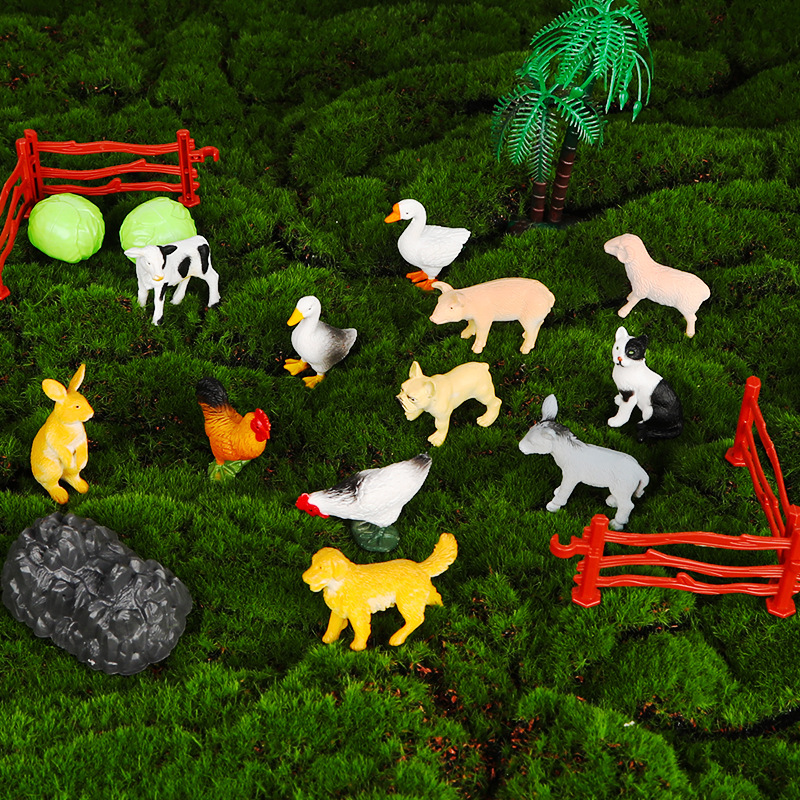 Simulation PVC Animal Model Toys Suit Farm Poultry Chicken Duck Cow Golden Retriever Children Early Education 12 Pack