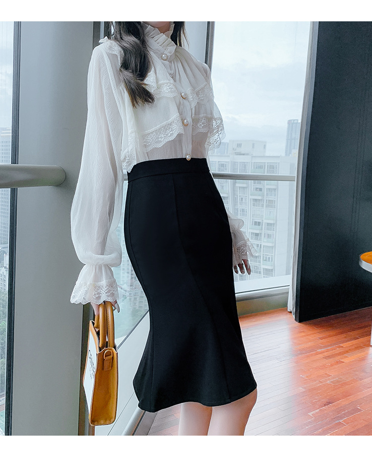 高腰鱼尾裙女夏秋新款半身裙韩版修身中长款裙子荷叶边显瘦包臀裙