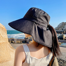 渔夫帽日系女夏休闲遮脸遮阳防晒帽防紫外线太阳帽护脖漏马尾帽子