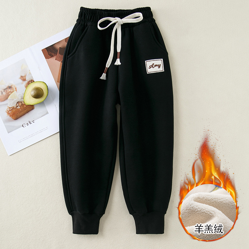 Children's Sport Pants Fleece-lined Thickened Winter Boys' Sweatpants Lambswool Baby Winter Clothes Casual Loose Girls' Trousers