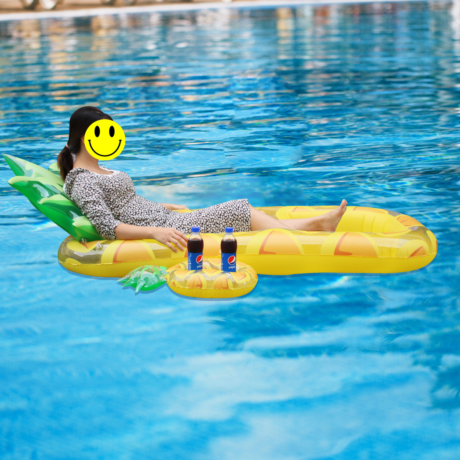 新款pvc充气网纱菠萝浮排靠背浮排草莓浮排水上浮床躺椅水上躺床