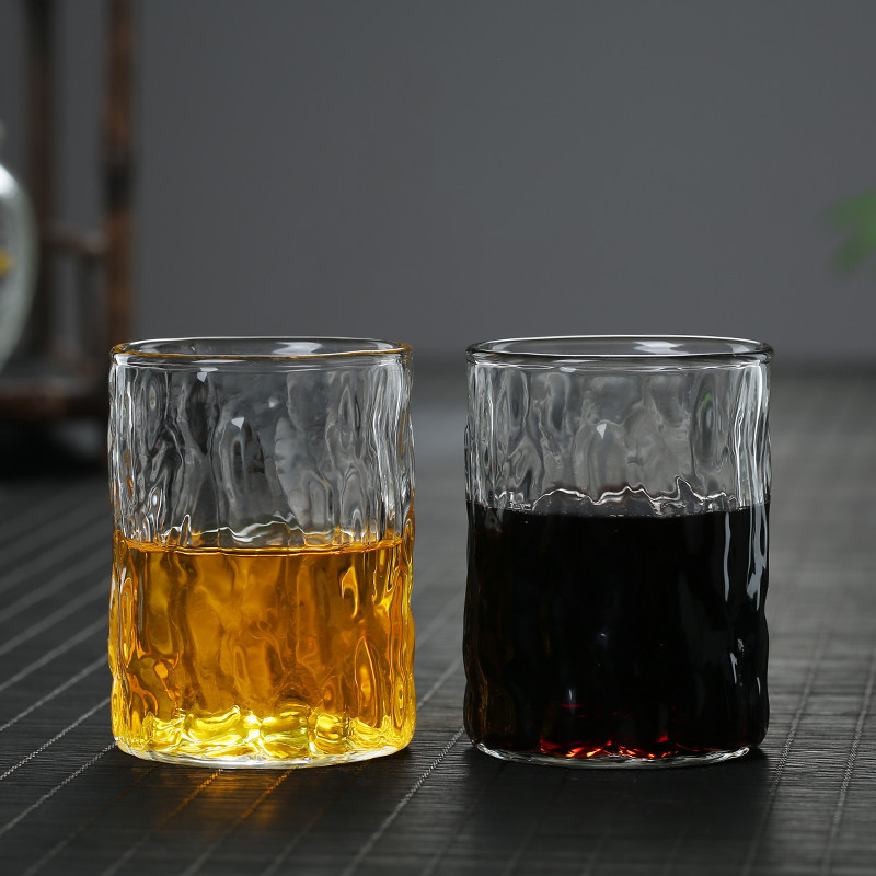 Factory Wholesale Borosilicate Glass Single-Wall Cup Household Transparent Glass Whiskey Liquor Glass Bark Pattern Cool Drinks Cup