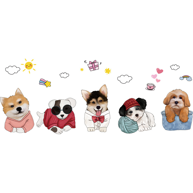 宠物店贴纸背景墙面装饰用品玻璃门贴自粘墙纸网红贴画卡通小图案