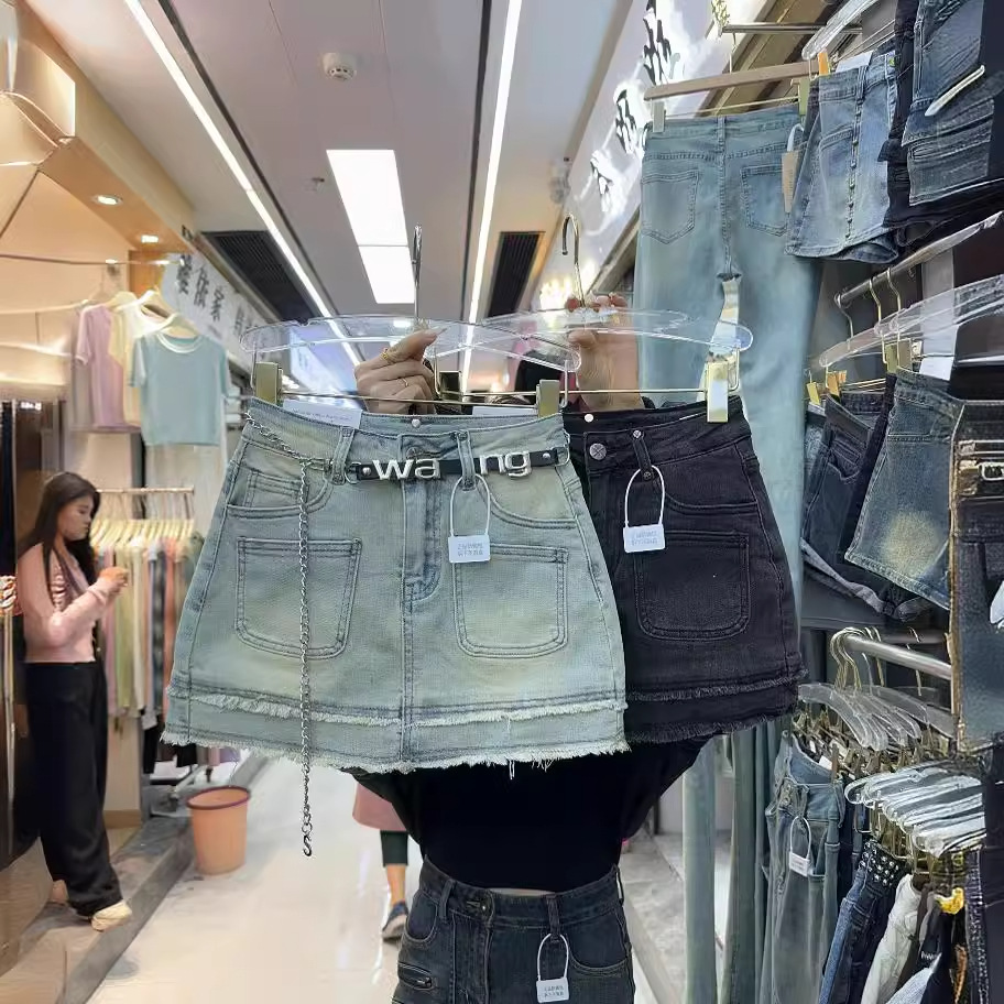 档口实拍图片2024新高腰a字牛仔短裙女辣妹显瘦高腰提