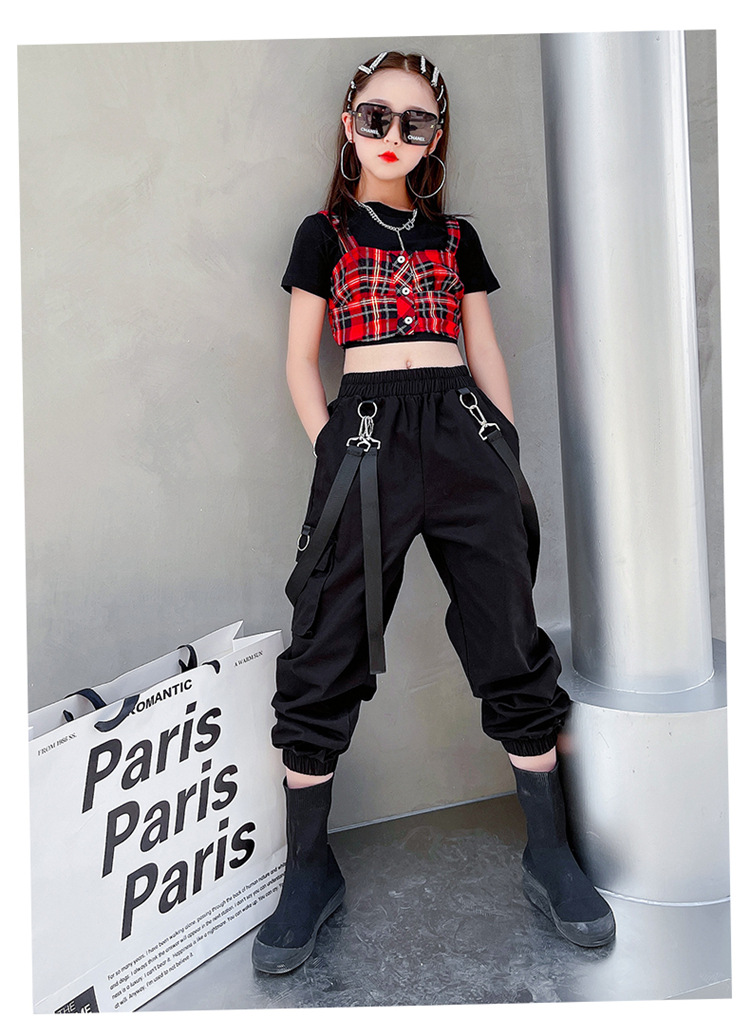 女童露脐爵士舞服装儿童夏时髦走秀服女孩街舞套装炸街模特演出服