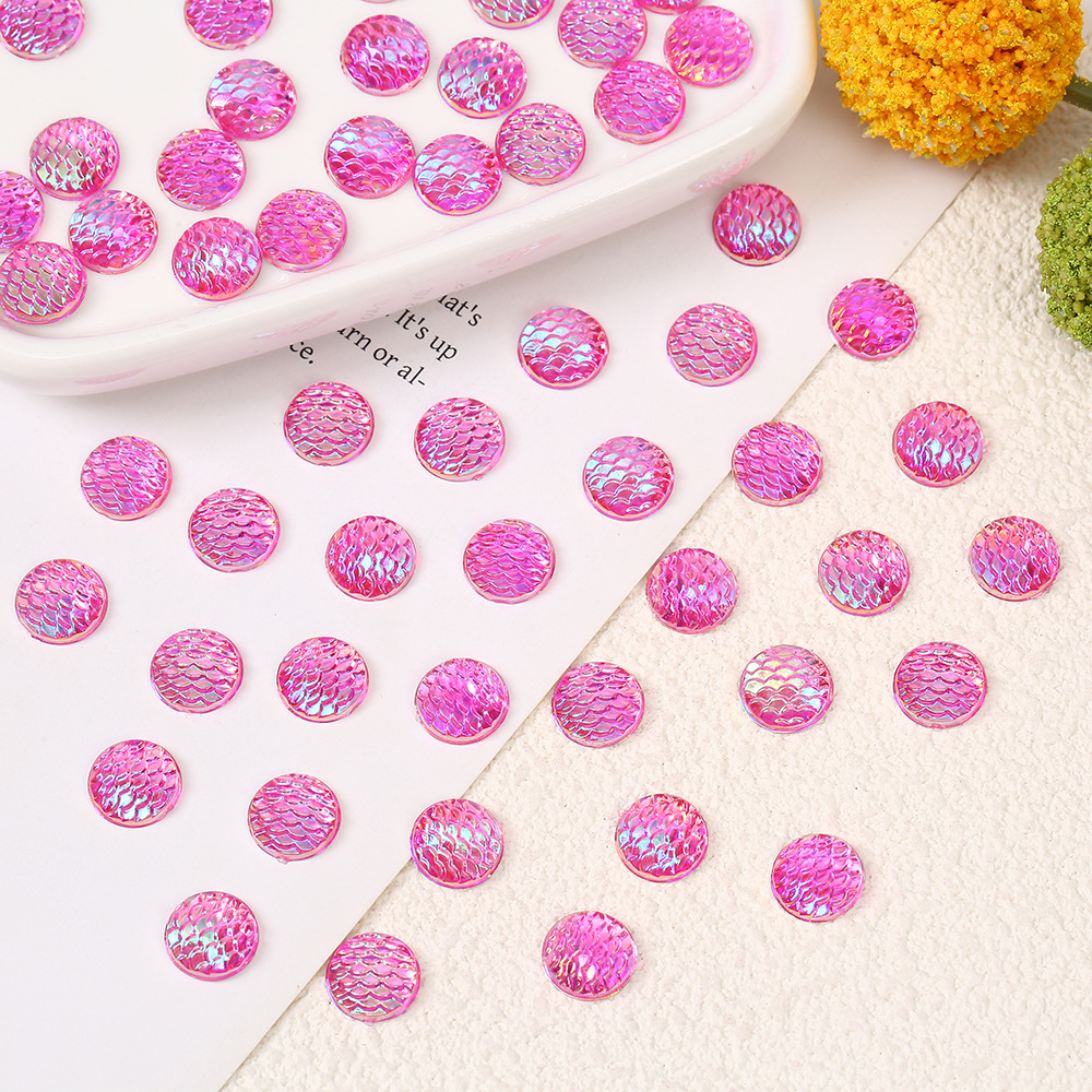 10mm Scale Color Acrylic Bottoming Drill round Mermaid Colorful Patch DIY Decorative Jewelry Semi-Finished Products