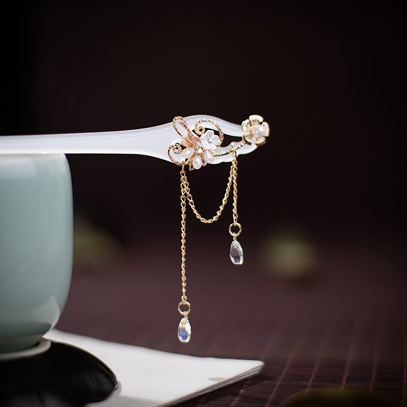 醋酸琉璃珍珠流苏发簪古风汉服新鲜出炉挽发盘簪子钗簪子-阿里巴巴