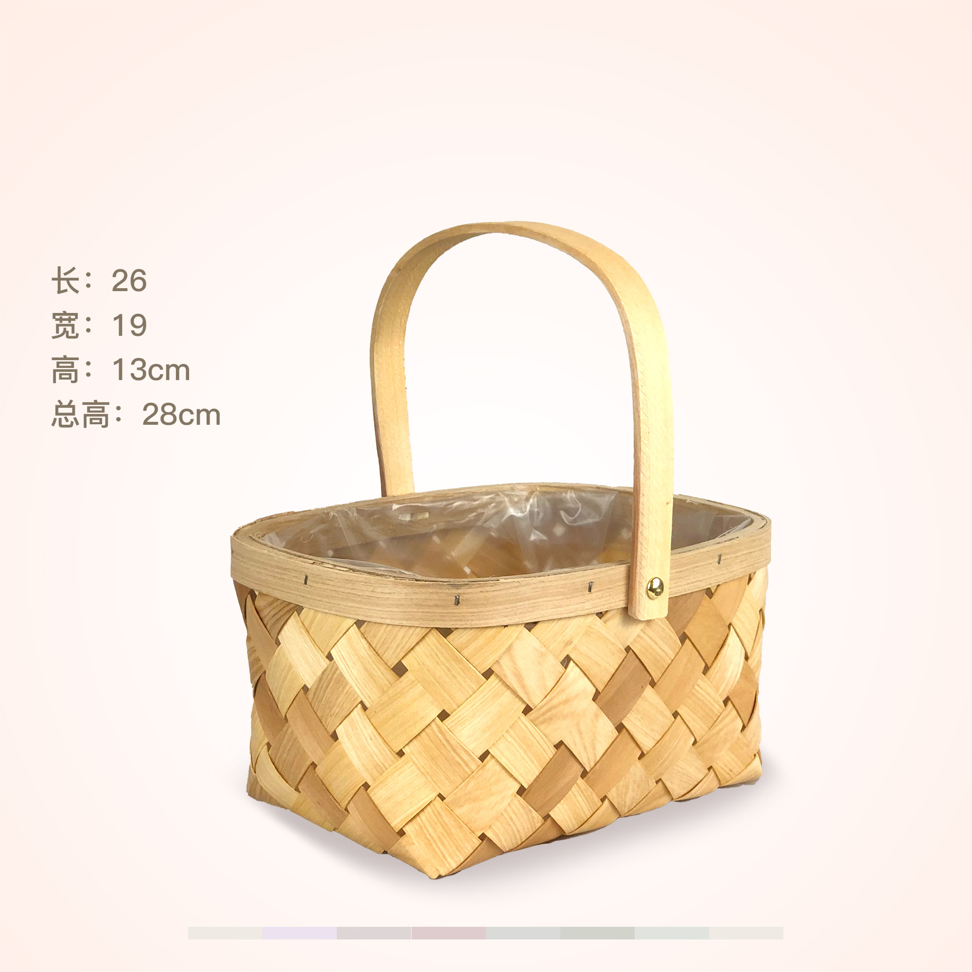 批发木质迷你小花篮手提南瓜蓝干花木片竹篮藤编花艺鲜花插花篮子