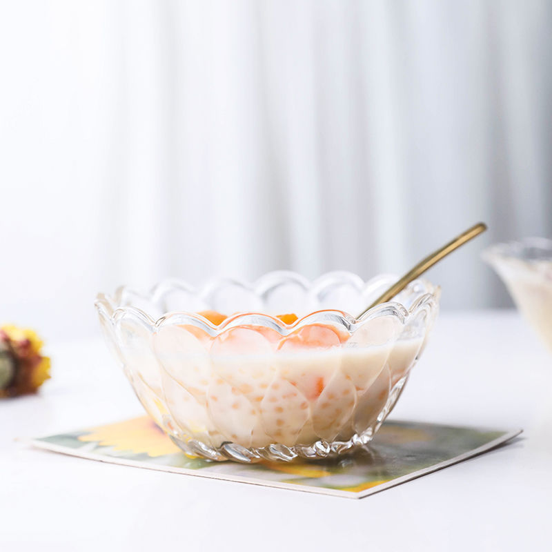 Exquisite Bowl Golden Edge Dessert Sugar Water Japanese Internet Hot Glass Household Tremella, a Kind of Semi-Transparent White Fungus Lace Healthcare Porridge Cubilose Pot Independent Station