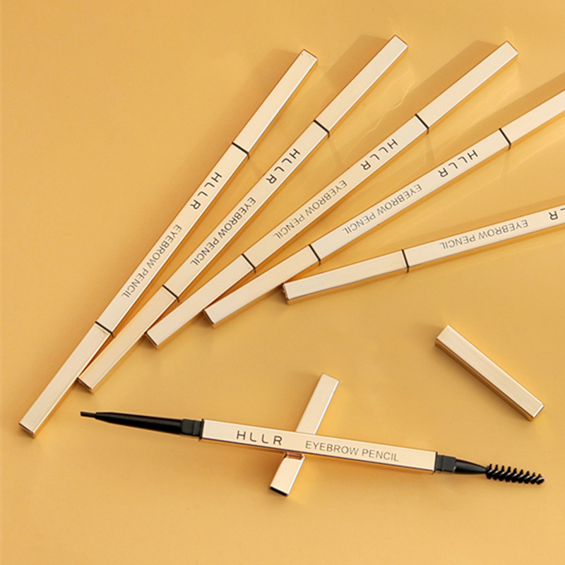 Helen Liren Small Gold Chopsticks Double-Headed Eyebrow Pencil Aluminum Tube Thin Head Easy to Color Smear-Proof Makeup Gold Bar Eyebrow Pencil Natural Black