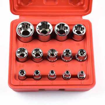 e型套筒组套6角e型梅花型套筒汽修工具14件六角花型套筒组合