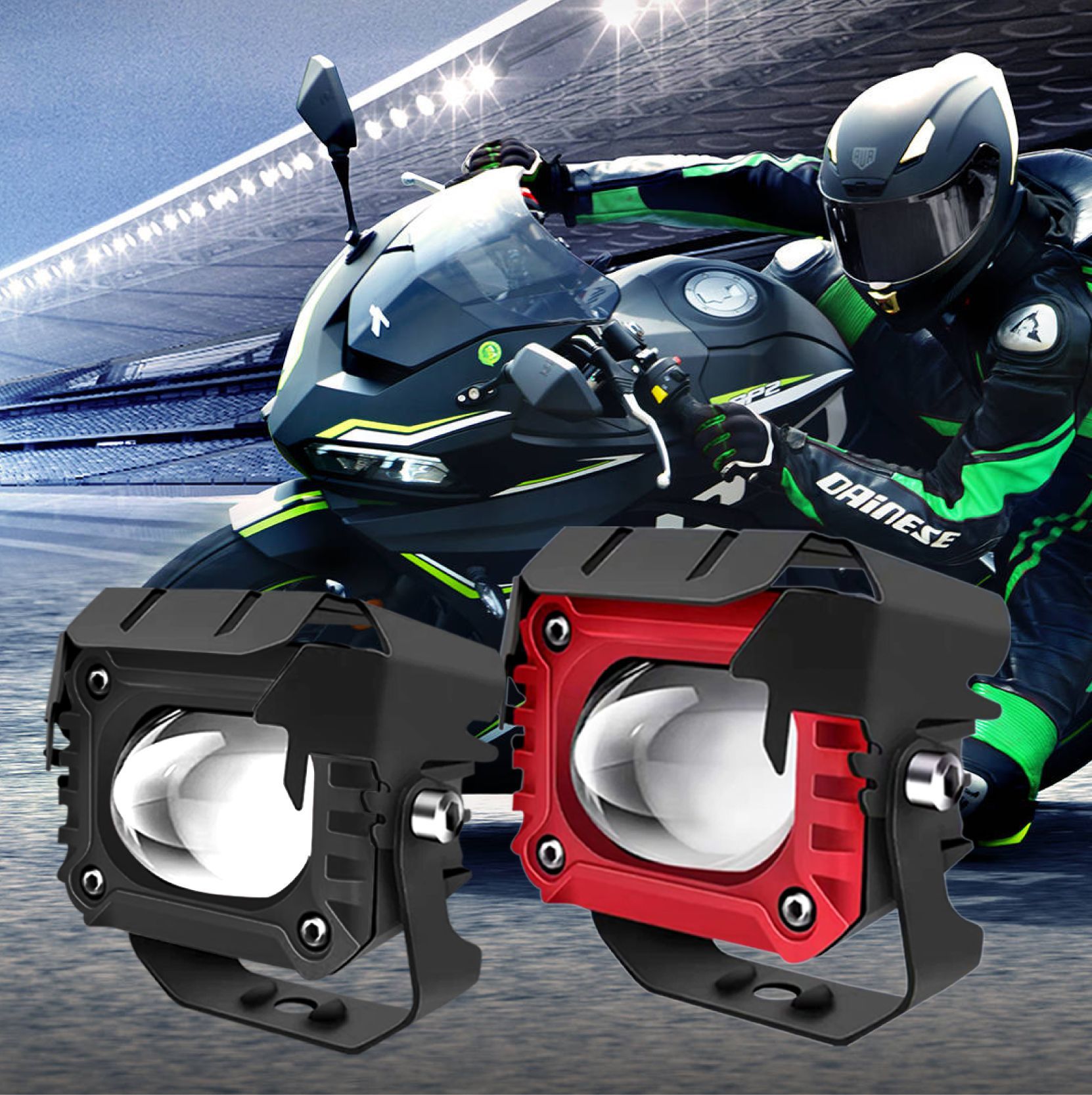 电动摩托车透镜变光射灯小钢炮激光led外置大灯电瓶车超亮铺路灯