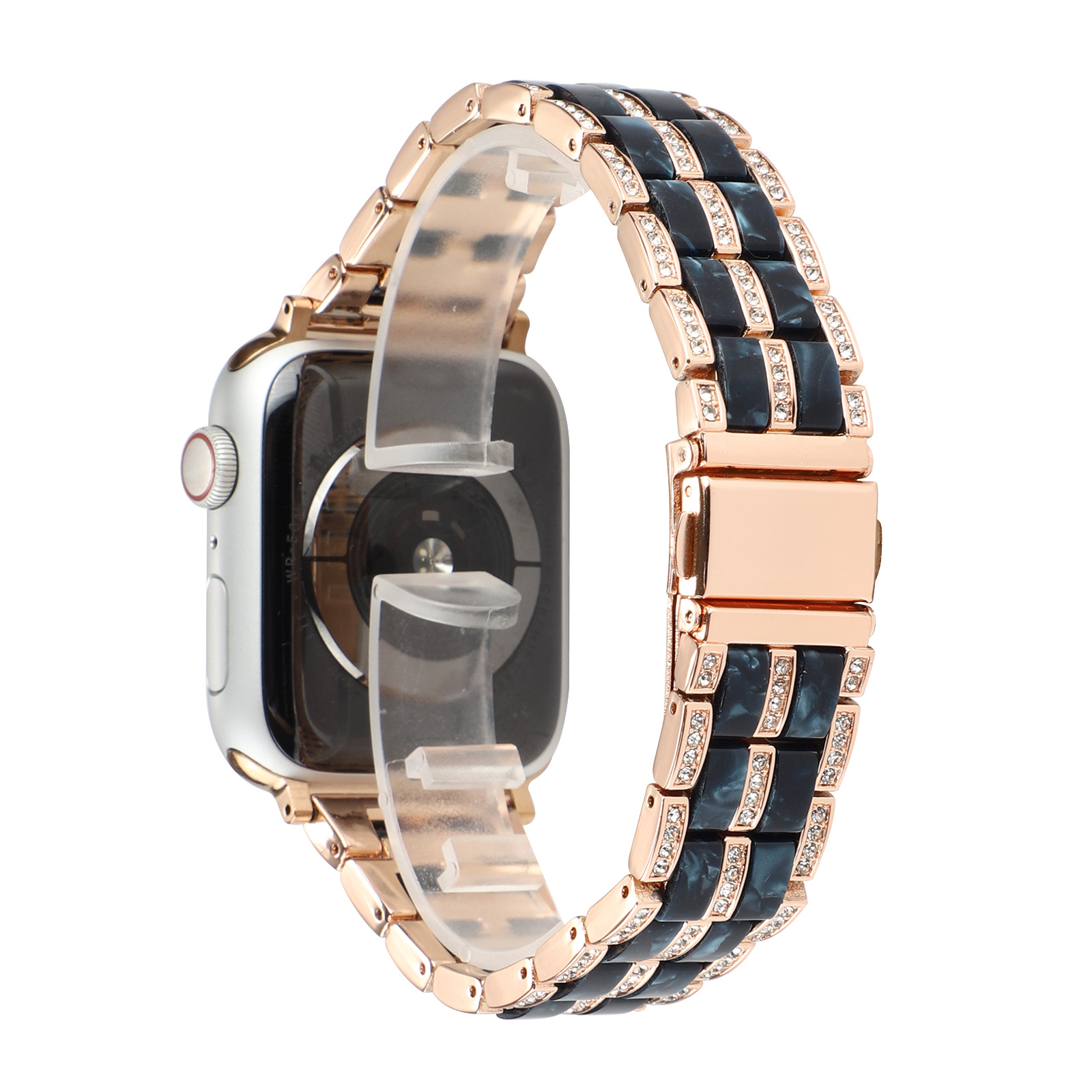 适用apple watch7金属合金树脂镶钻石表带 iwatch6不锈钢拼色表带