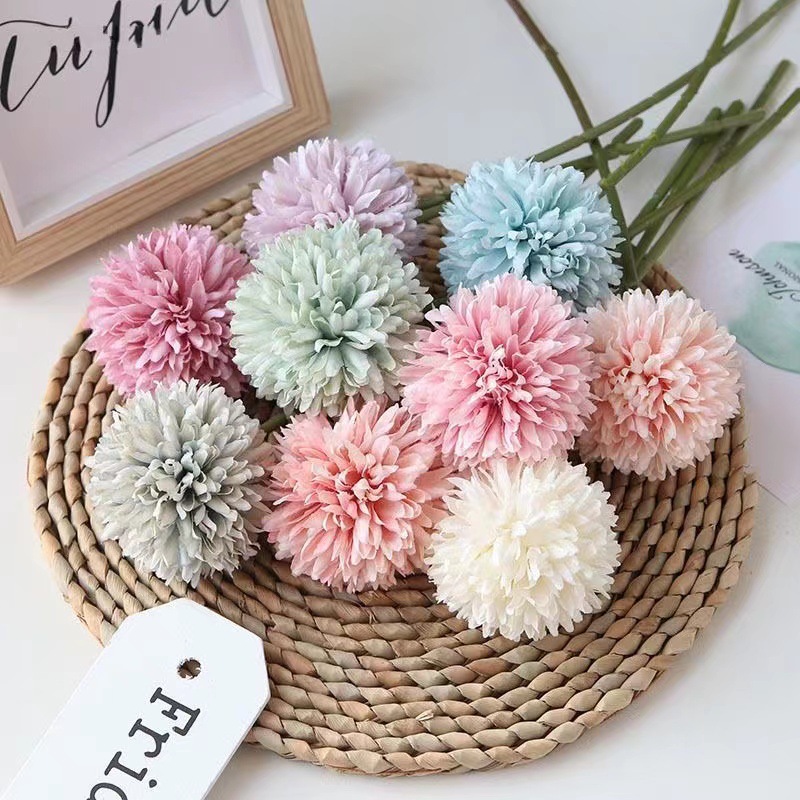 Single Head Ping Pong Chrysanthemum Artificial Flower Dandelion Ball Chrysanthemum Fake Flower Nordic Decoration Decoration Wedding Plastic Artificial Flower Arrangement