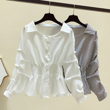 2023年春秋季新款洋气泡泡袖白衬衫女装韩版收腰显瘦长袖上衣小衫