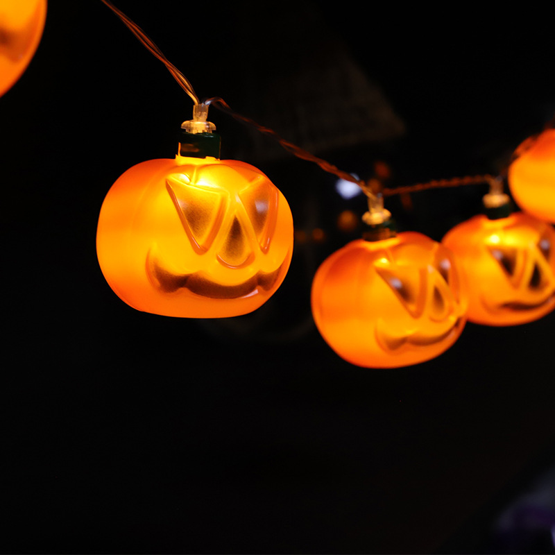 跨境新款万圣节南瓜灯串鬼节派对装饰电池盒usb吹塑led南瓜装饰灯